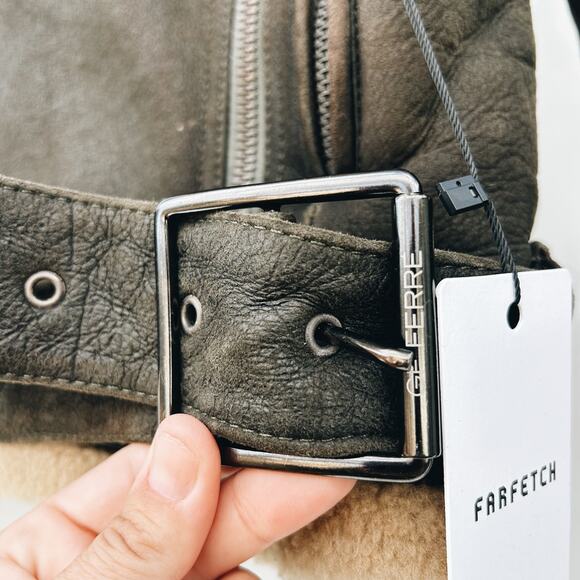 GF Ferre Gianfranco Chocolate Brown Leather Bomber Jacket Shearling 24/38 XS - Picture 6 of 14